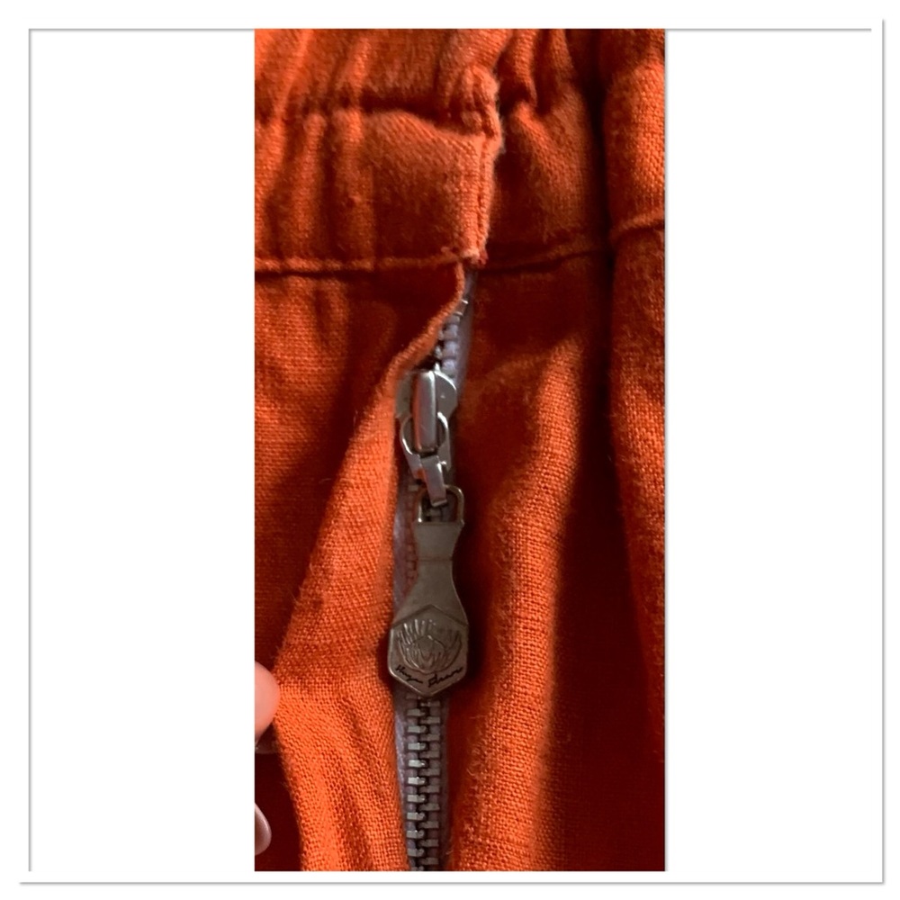 Hugo Flear Linen Pants Zip Fly Button Waist Bold Orange Size 2 - Picture 4 of 7